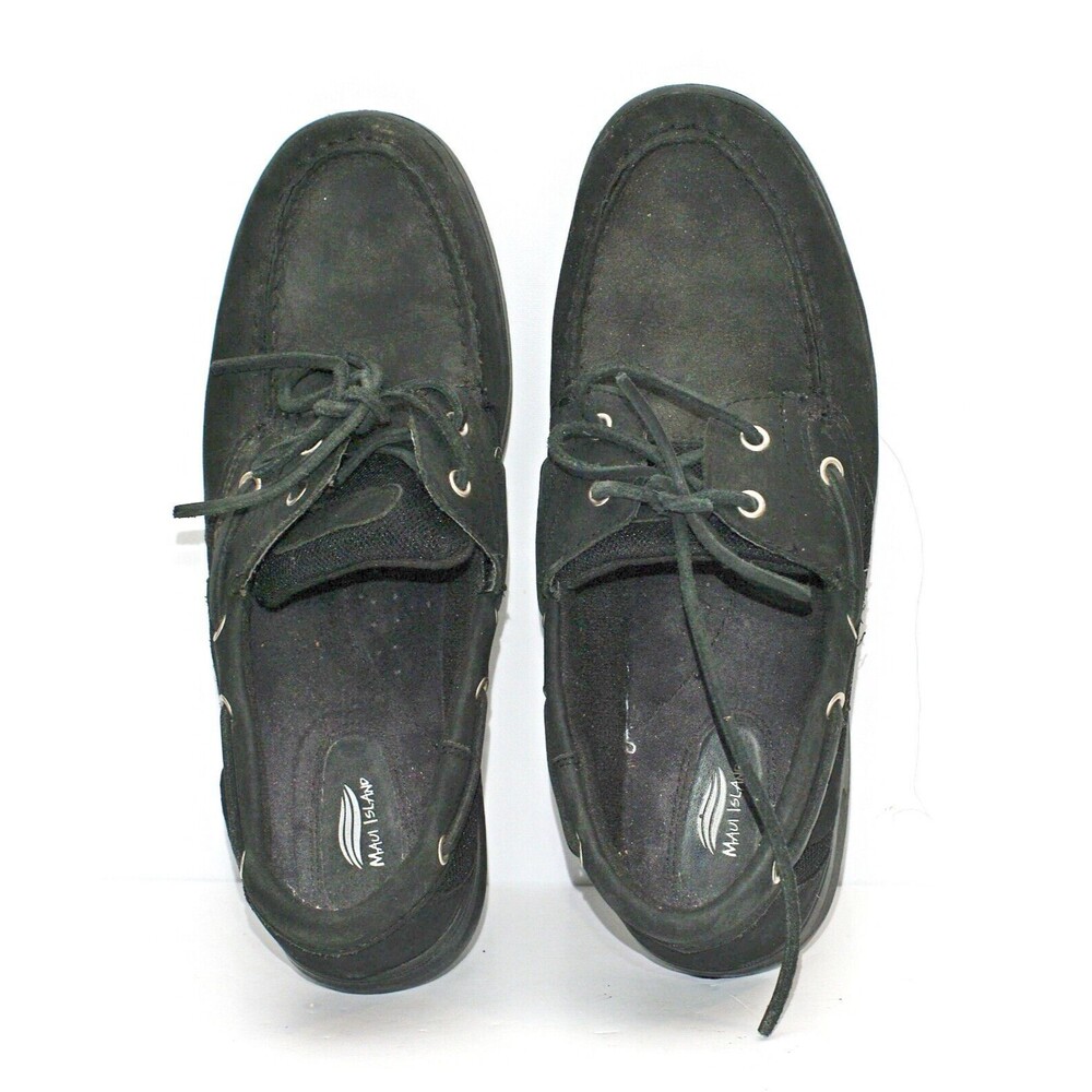 Maui Island Womens Shoes SZ 9 Black Slip On Boat Shoes Tie Strings